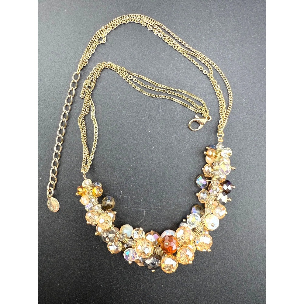 Sparkle‎ Beaded Necklace AB Gold Tone Signed Ali-Kahan 19"
